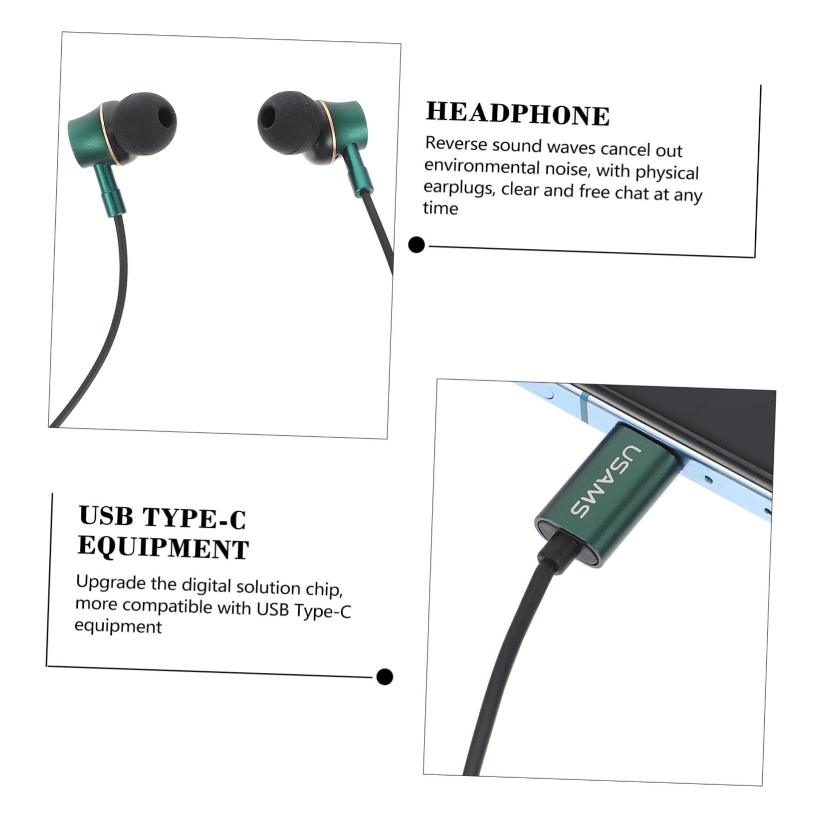 OSALADI 2pezzi Cuffie Usb c Antirumore Controllo Auricolari In-ear Microfono Per Smartphone e Tablet Comfort Prolungato e Immersivo