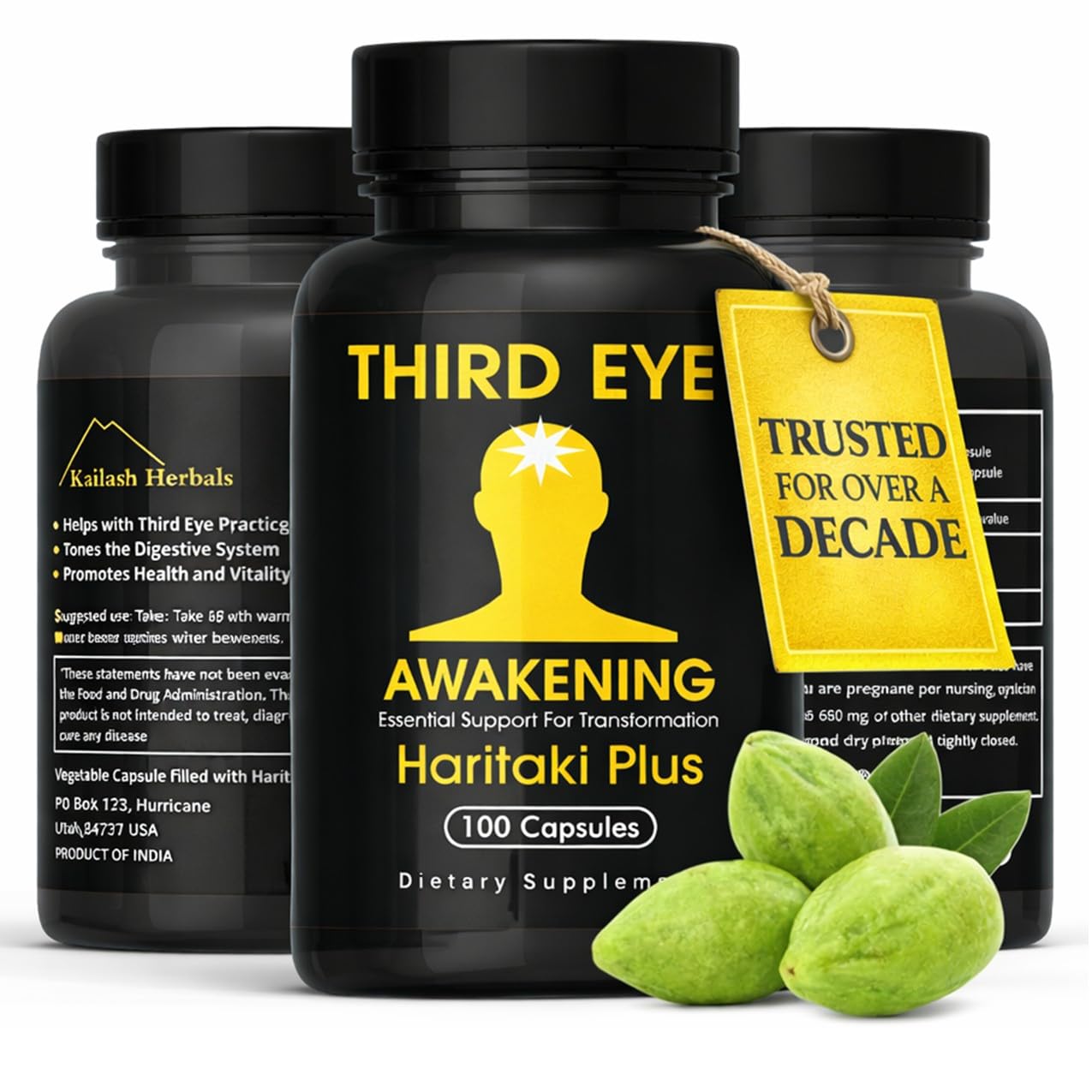 Third Eye Awakening – Organic Haritaki Capsules (Terminalia Chebula) – 650 mg – 100 Vegan Capsules – Ayurvedic Herbal Supplement