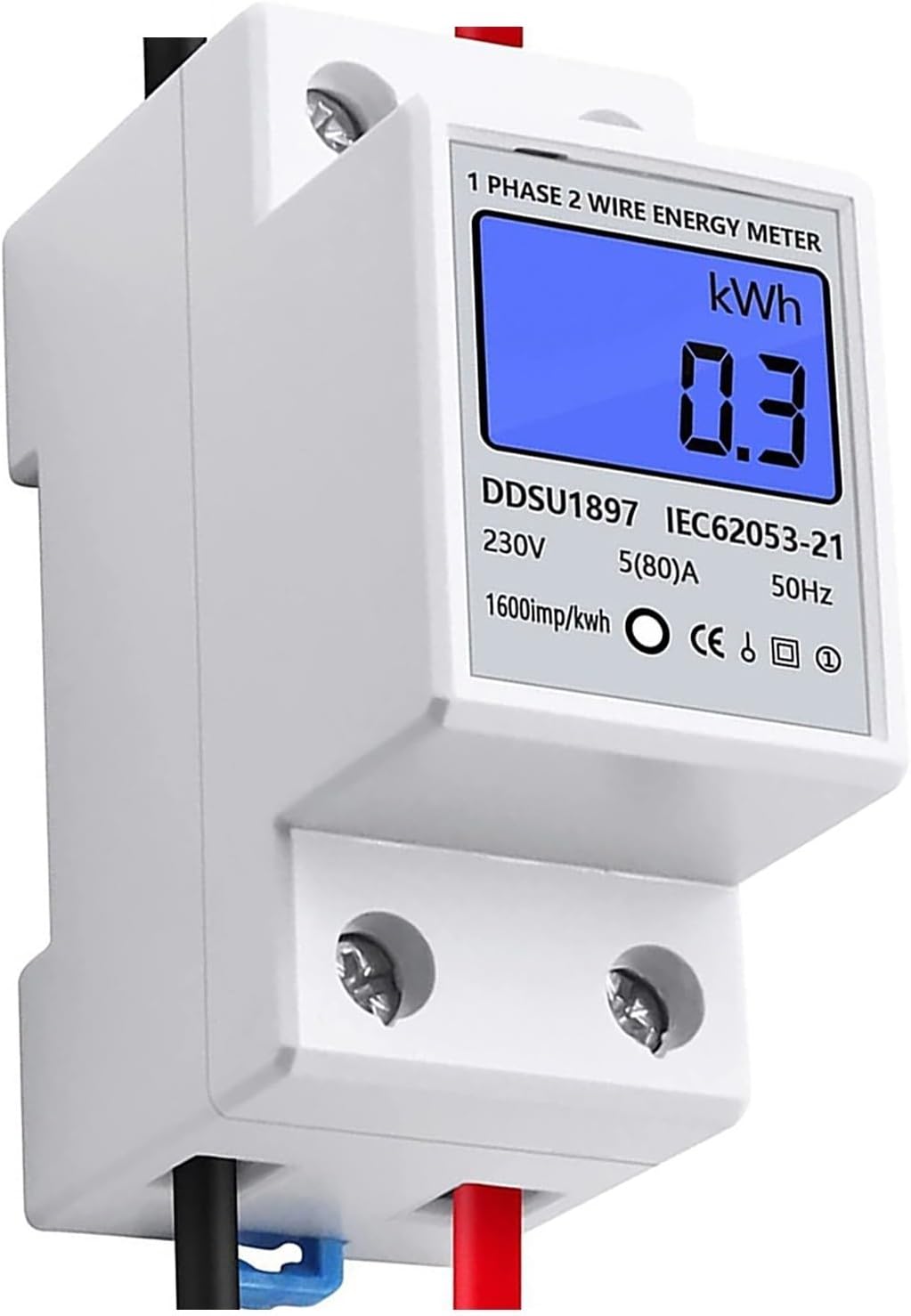 0-80A 230V LCD Backlight Digital Display Single Phase DIN Rail Electronic Energy Meter, AC Power Usage Monitor with Voltage Current Power Measurement, Compact 17.5mm Pole Width, DD