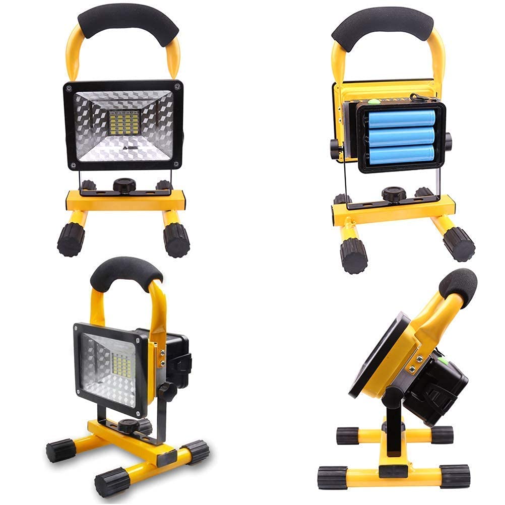 Luz de trabajo LED recargable de 30 W, 2 modos, foco de exterior portátil regulable con luz de advertencia de flash rojo azul, 360 grados; Soporte giratorio Proyector impermeable IP65 para pesca, cáma