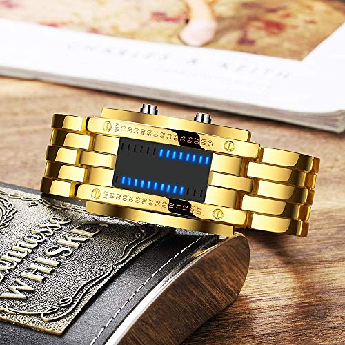 Gosasa Men's Digital Watch Binary Time LED Display 50M Waterproof Alloy Band Creative Sport Army Wristwatches3