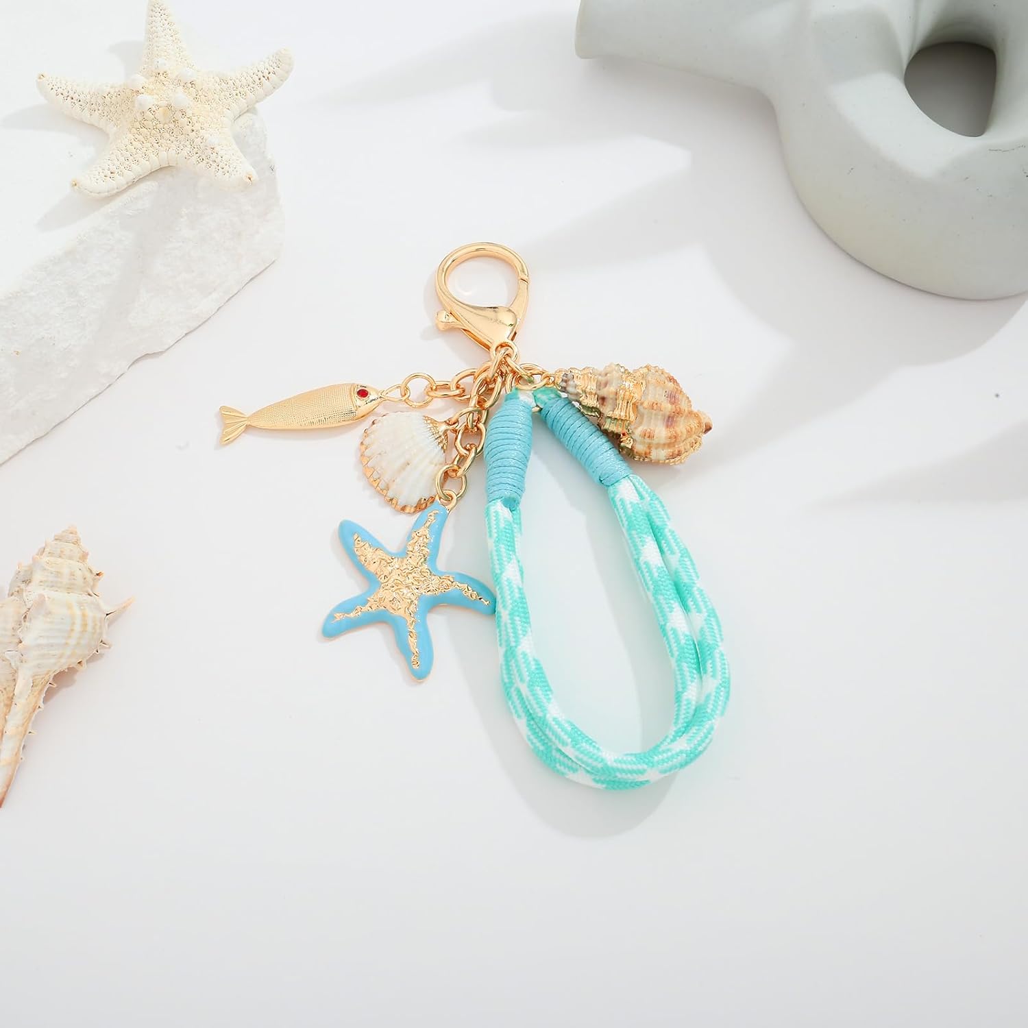 Fish Keychain For Women With Colorful Rhinestones Blue Starfish Keychain Charms Purse Charm Car Key Chain Jewelry - Image 5