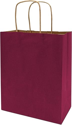 Miniatura 9 de Prime Line Packaging Paquete de 100 bolsas pequeñas de color rosa de 8 x 4 x 10 con asas, bolsas de regalo de papel kraft, bolsas de compras burdeos