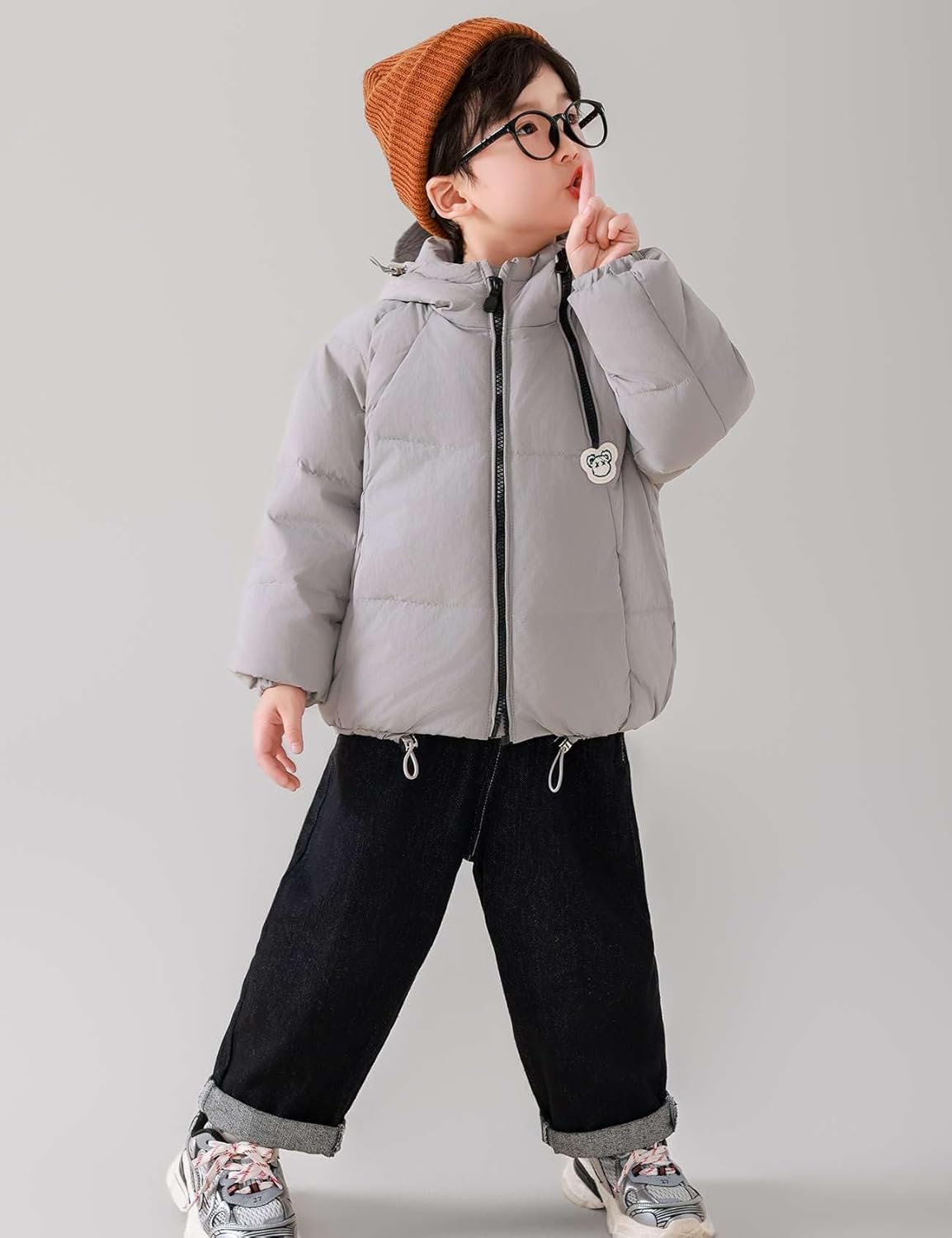 Hecatombic Piumino Leggero con Cappuccio per Bambini E Ragazzi Carino Tinta Unita Addensato Caldo Antivento con Coulisse Giacca con Cerniera Autunnale E Invernale