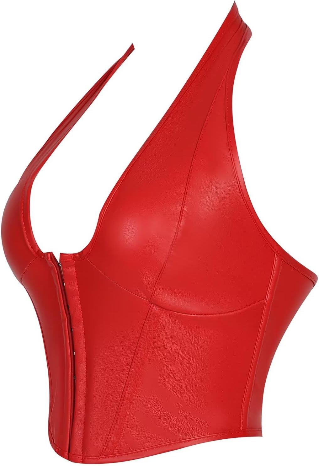 Y2K Halter Tops For Women Leather V Neck Hook Eye Corset Top Backless Lace Up Asymmetrical Tank Tops