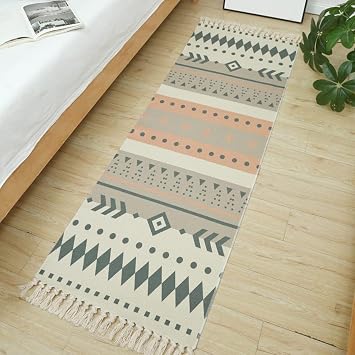 Kitchen Runner Rug Farmhouse Hallway Rug with Tassel Washable Woven Tribal Throw Accent Rug Doormat for Kitchen Sink Living Room Bedroom 60x110cm