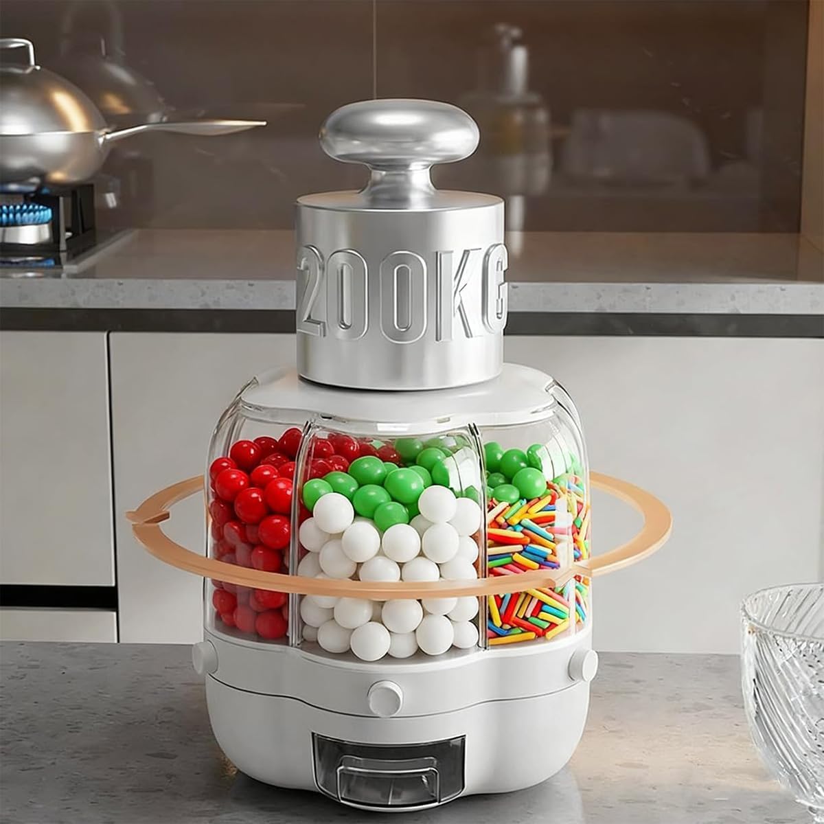 360° Rotating Candy Dispenser Countertop, 6 Large-Capacity Compartments & One-Button Dispensing, Multifunctional Grain Storage Container, for Candies, Rice, Grains, Cereals (Dark Green, Large)