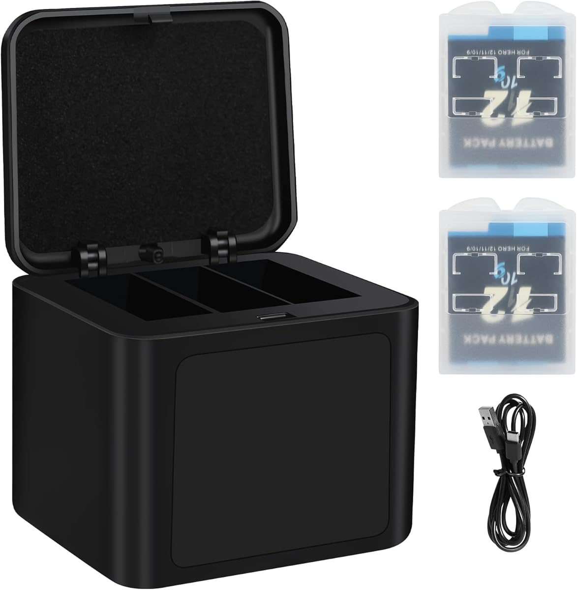 ASUNCELL 2000mAh Hero 12 Batería Recargable 2 baterías de Iones de Litio con Tres Cargadores para GoPro Hero 12 11 10 9 Negro