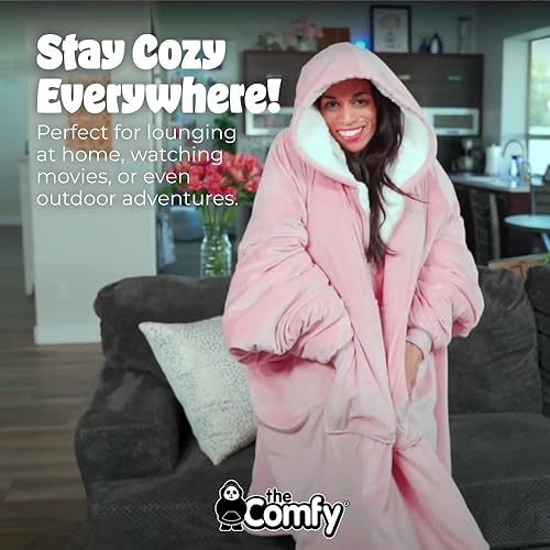 Miniatura 57 de THE COMFY Original - Manta de forro polar de microfibra con forro sherpa, diseño de gran tamaño con capucha y bolsillo de Shark Tank Aqua