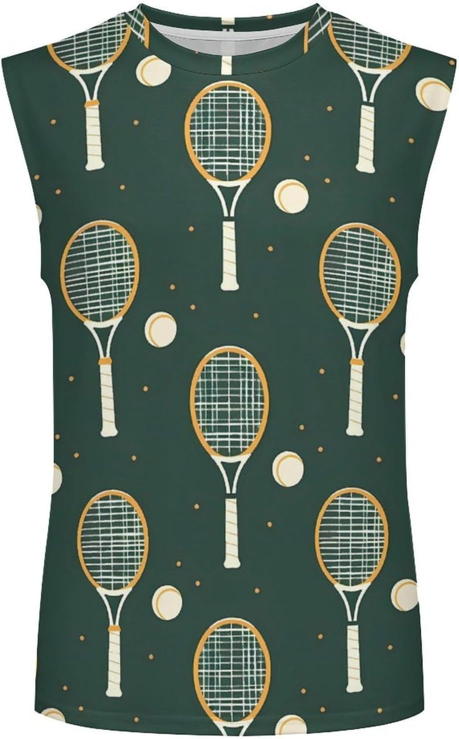 Tennis Racket and Ball Men Summer Sleeveless Crew Neck Top 5XL