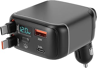 Retractable Car Charger 137W, 4 in 1 Fast Charger with Dual Cables LED Display, 12V-24V Compatible for Laptop,Phone,Tablet,Car Accessories for Men Women