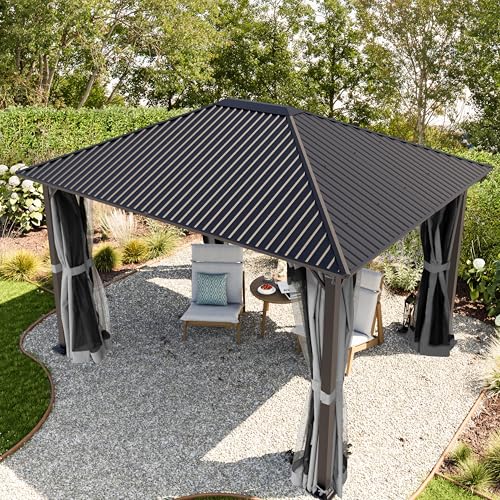 TOOLPORT Garden Gazebo 3x3.65 m with Steel Roof - Hardtop Pavilion with 4 Curtains and 4 Mosquito nets in grey - Image 3