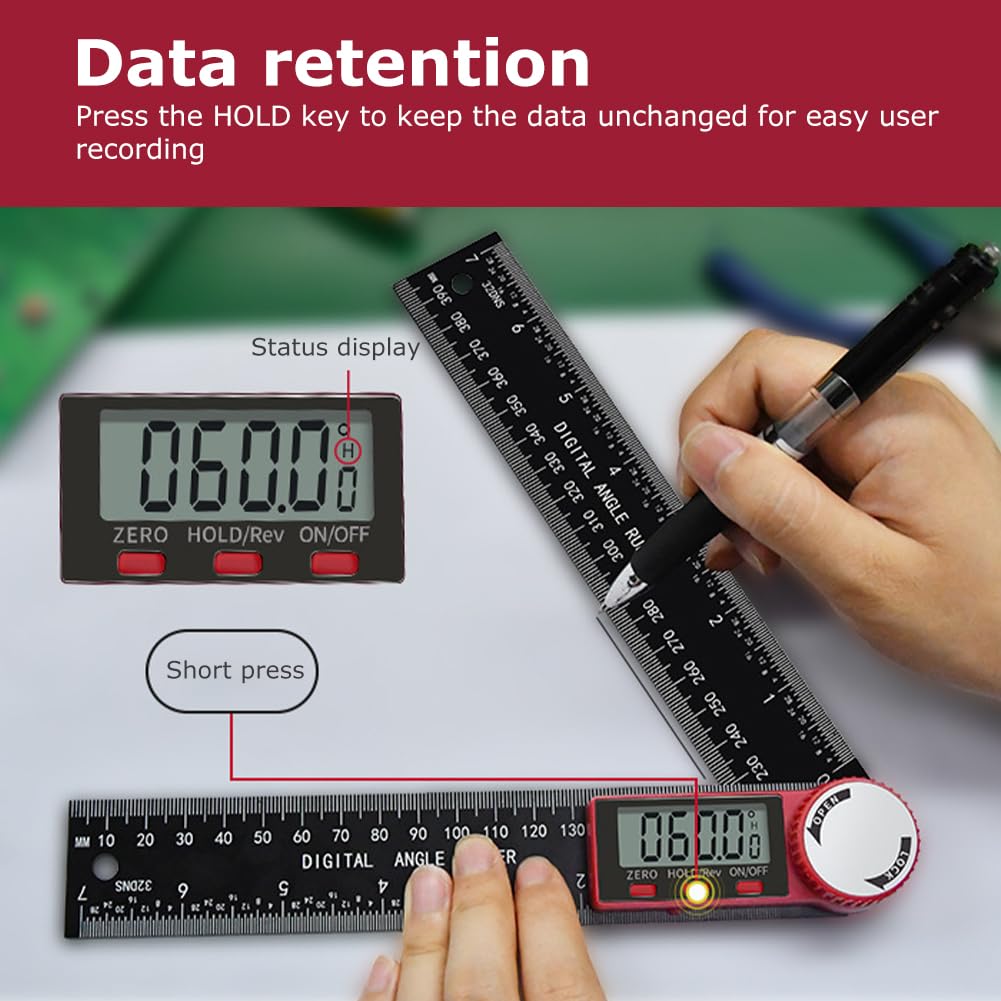Digital Angle Finder Ruler, 200mm/7 Inch LCD Digital Inclinometer Protractor Angle Measure Tool, Digital Protractor 0-360° - Image 4