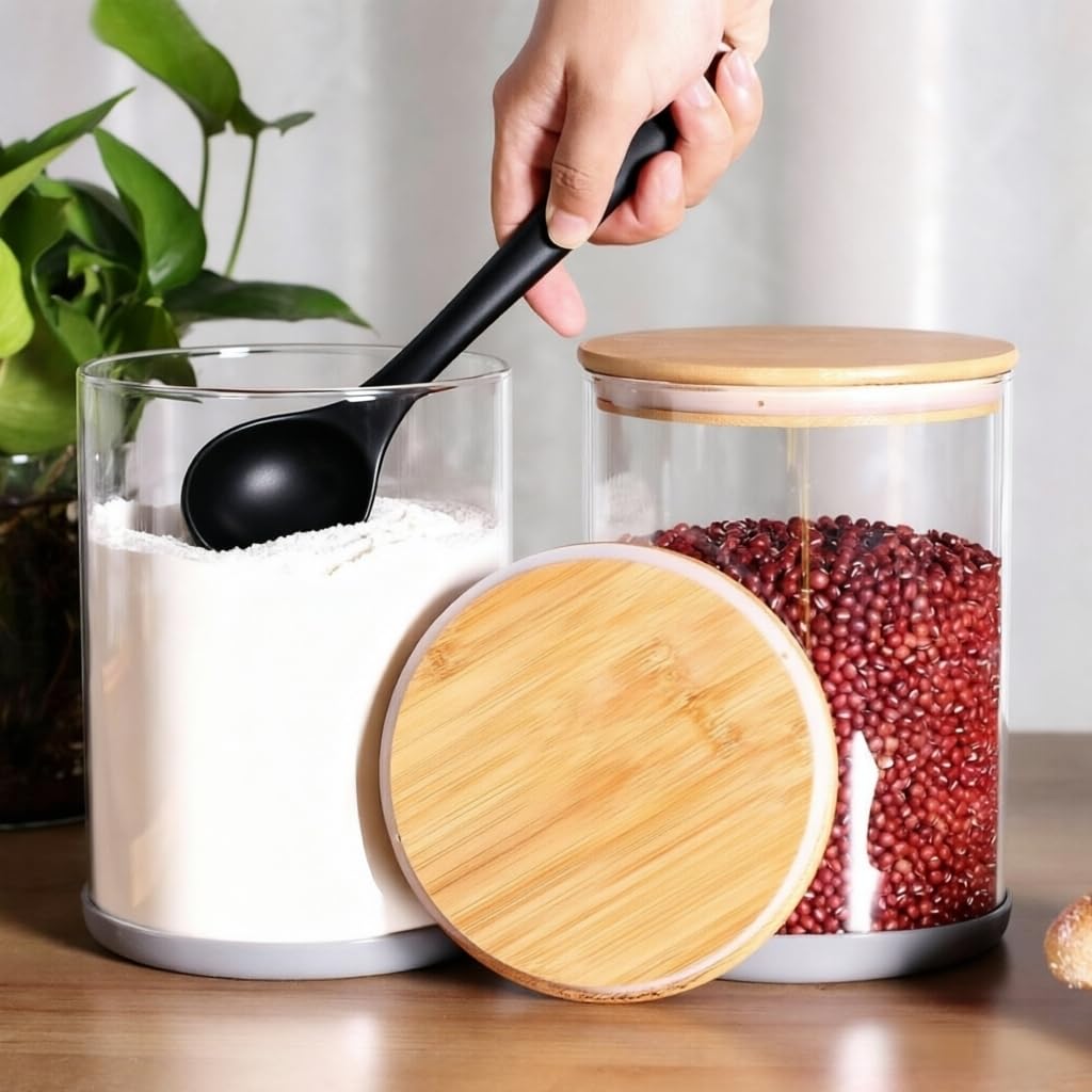 Juego de 2 tarros grandes de cristal para almacenamiento de alimentos, 3000 ml, con tapas de bambú herméticas para cocina, recipiente de harina sin BPA para azúcar, café molido, arroz y alimentos