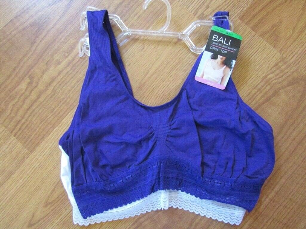 Bali Women's Comfort Revolution Crop Top, 2 Pack - Grape Radiance/White Lace, Large
