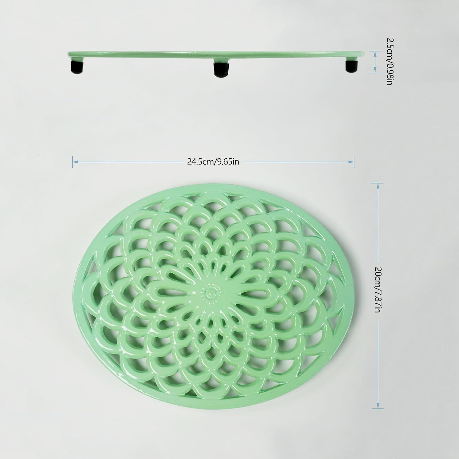 HAWOK Enameled Cast Iron Oval Trivet with Rubber Pegs, Metal Trivet for Hot Dishes, Green
