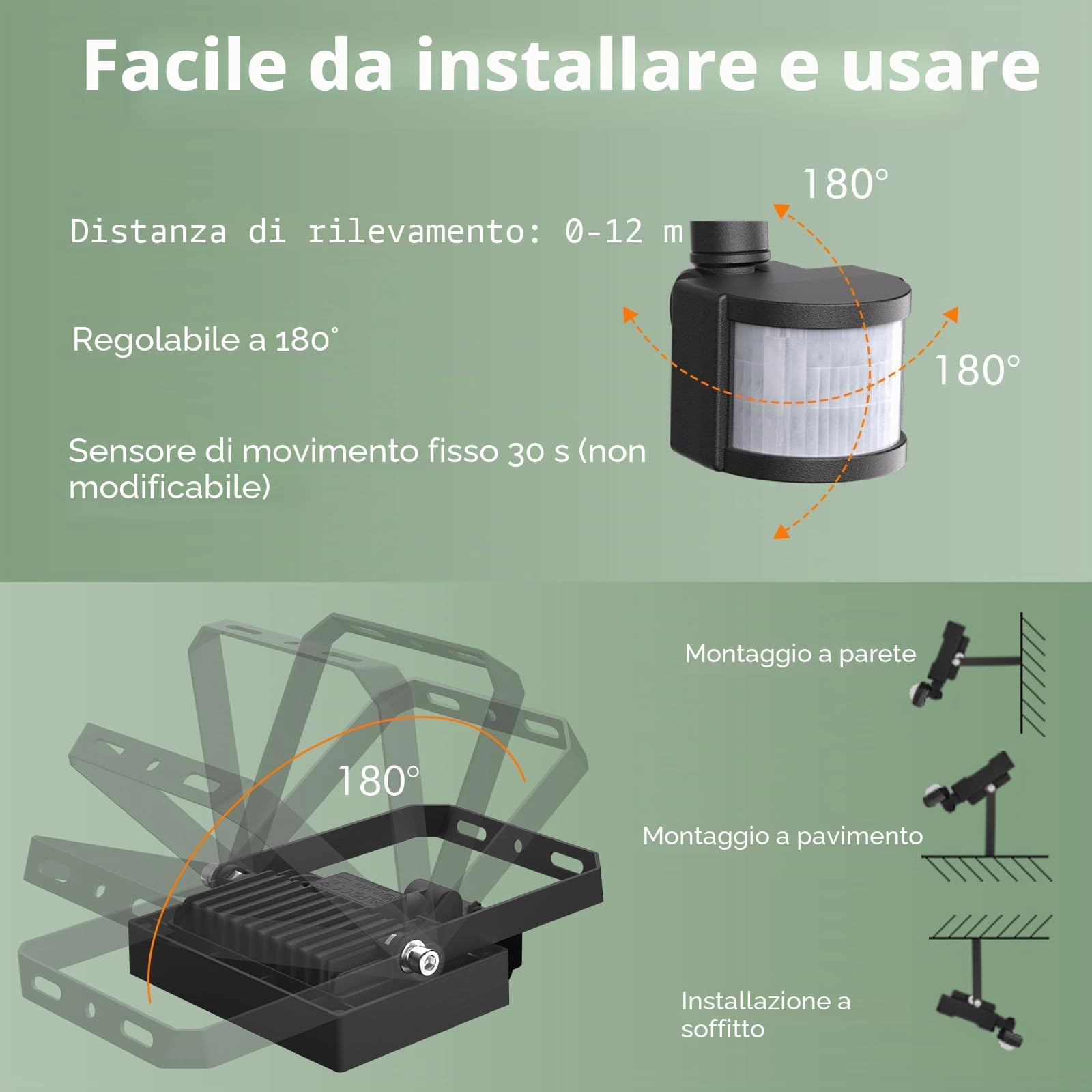 CLY Faretto Led da Esterno con Sensore di Movimento 50W, 4700LM Faro Led Esterno 6500K Faretti da Esterno Bianca Fredda Luce Led con sensore IP66 Impermeabile per Garage Giardino Cortile