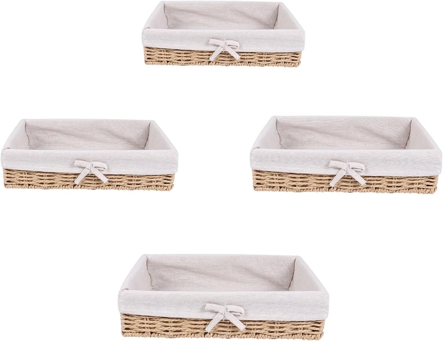 4pcs Handmade Rectangular Woven Storage Baskets Simulated Rattan Desktop Organizer Set Large to Small Sizes for Home Office Shelf Storage and Sundries