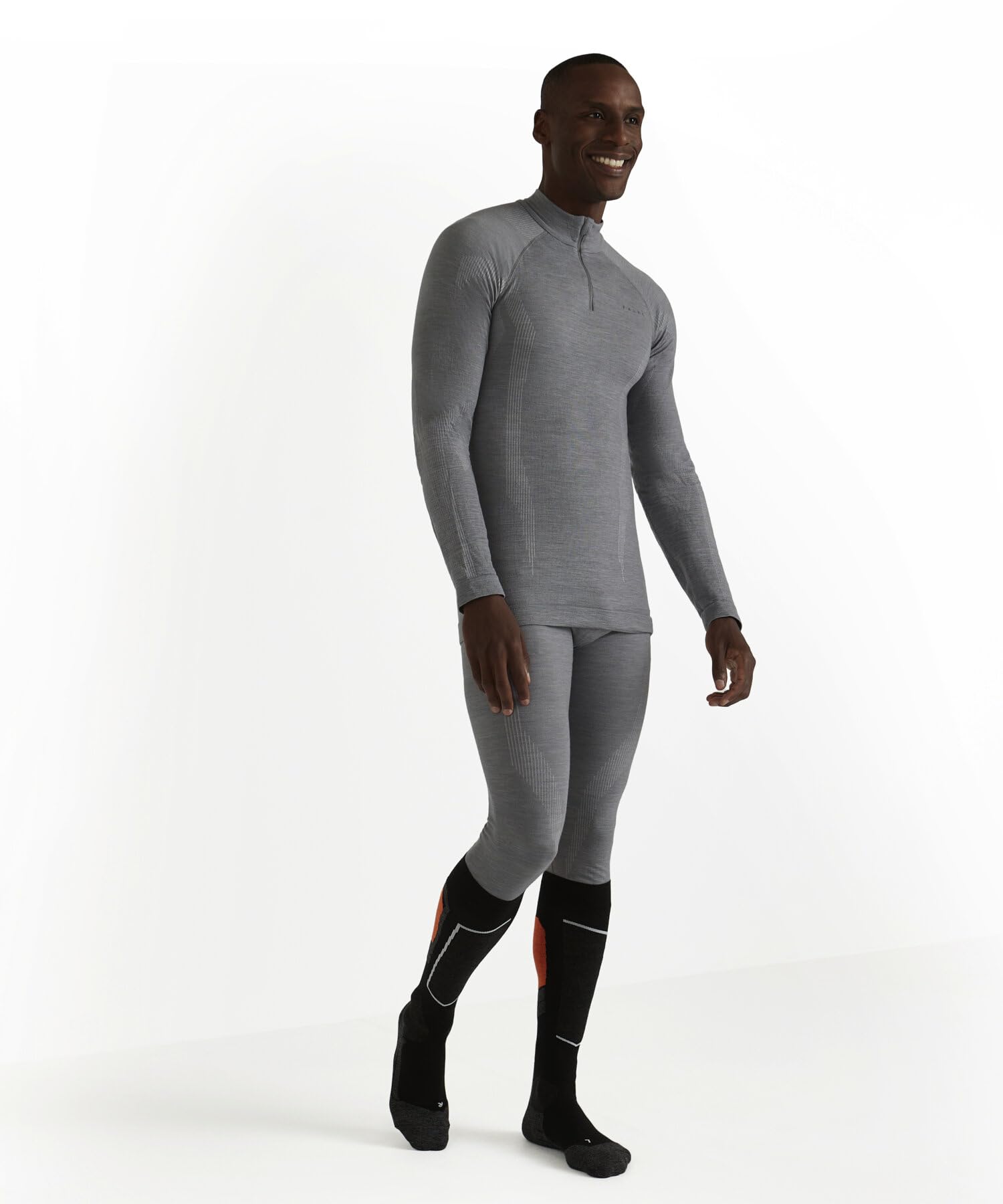 FALKE Mężczyźni Warstwa podstawowa (góra) Wool-Tech High Zip Neck M L/s Sh wełna materiał funkcjonalny szybkoschnące ciepłe 1 Sztuka, Szary Grey-Heather 3757, M