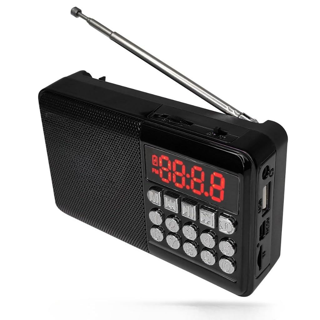 mini Rádio Fm Portátil Bluetooth com Display digital Entrada Usb SD(Preto)