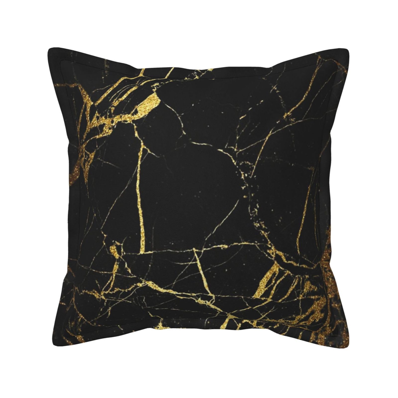 Housse de coussin en cuir noir motif marbre doré pour sublimer votre canapé