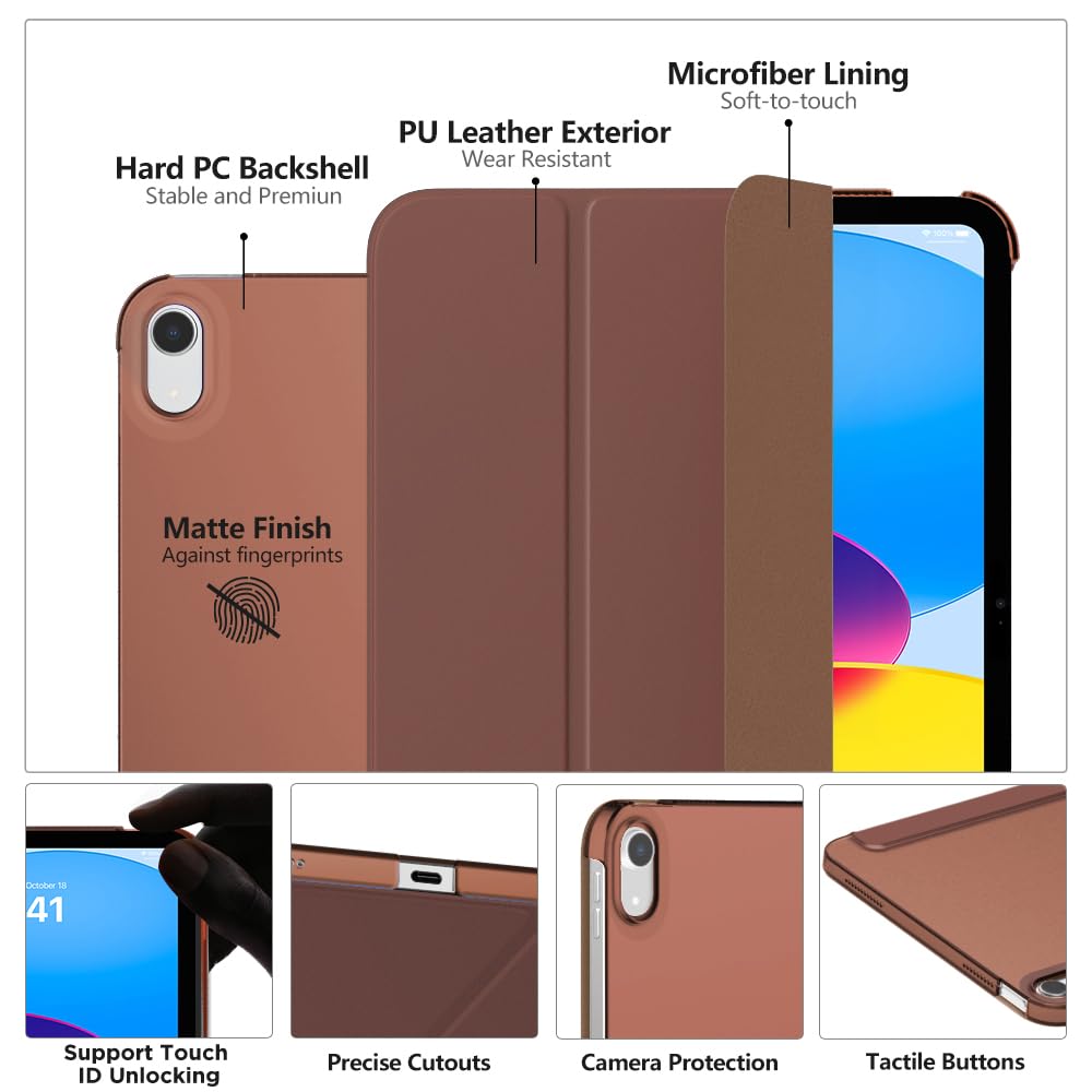 MoKo Cover Custodia iPad (A16) 11a Generazione 2025 /iPad 10a Generazione 2022, Cover Custodia Protettiva per Supporto Ultrasottile con Copertura Posteriore Traslucida in PC Rigido, Marrone