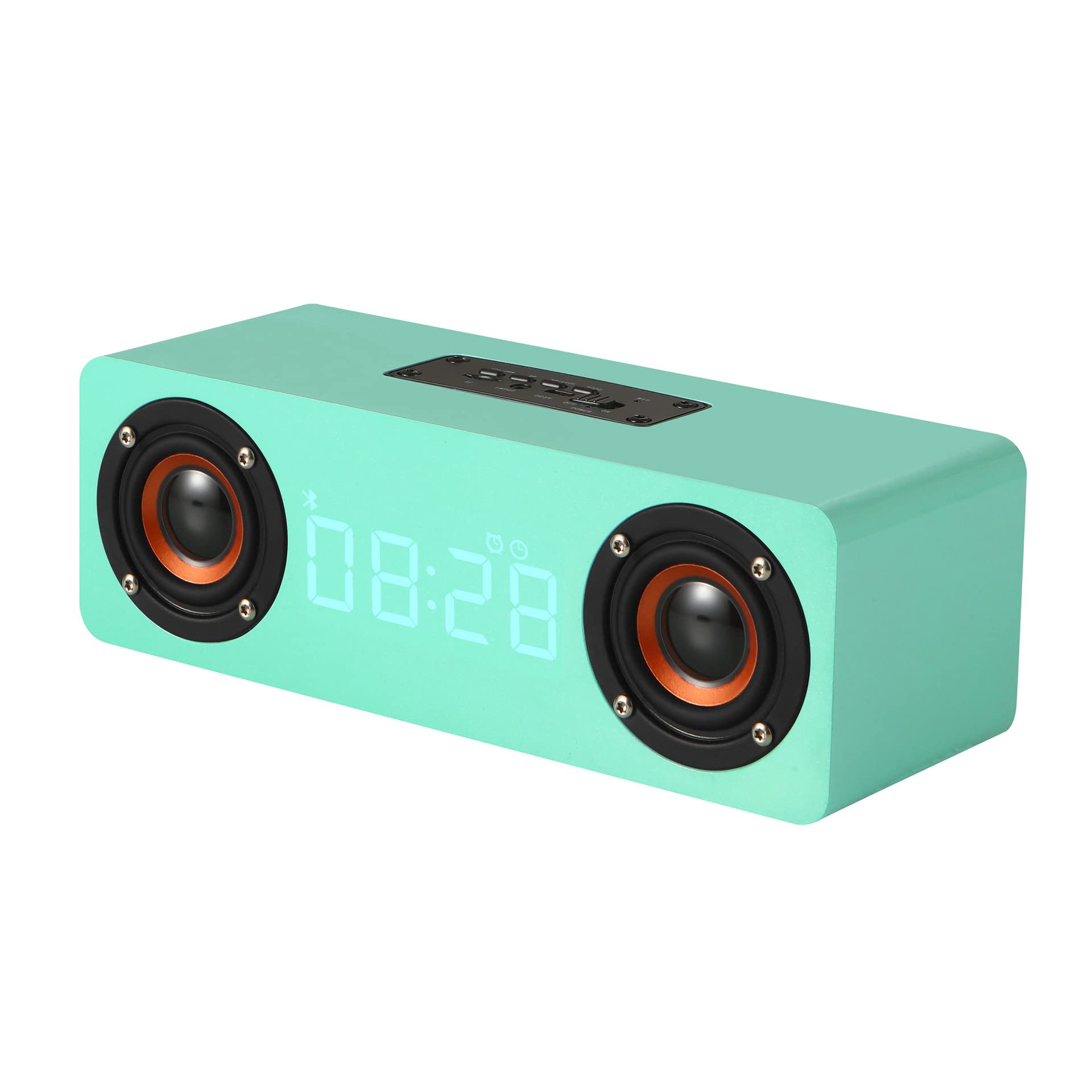 Altavoz Bluetooth inalámbrico de madera, reloj con pantalla de tiempo LED, reloj despertador de escritorio, compatible con tarjeta TF AUX, altavoz inalámbrico Bluetooth, reproductor de música multifun