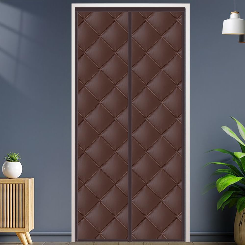 Odot Cortina Magnética de Puerta Termica Aislante Frio y Calor, para Invierno, Resistente al Viento, Oscurecimiento, Insonorizada para Salón Dormitorio Cocina Terraza (70x200cm,Marrón)