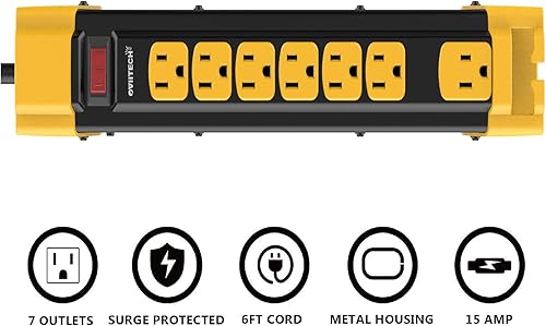 Miniatura 9 de Oviitech Tira de alimentación de metal resistente con 8 salidas de protección contra sobretensiones con 2 puertos de carga USB (2.4A), 1800 julios
