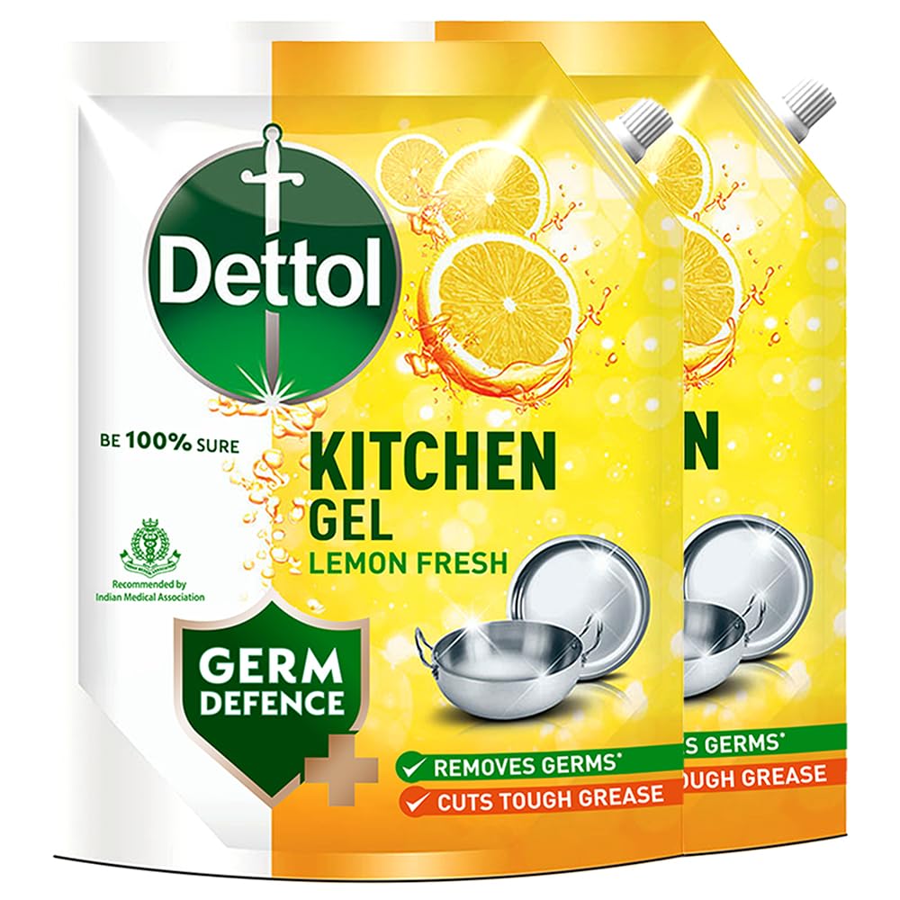 Dettol Lemon Fresh Dishwash liquid and Kitchen Gel || Cuts Tough Grease || Remove germs || 1500ml, (Refill Pack) (Pack of 2)-picture-31