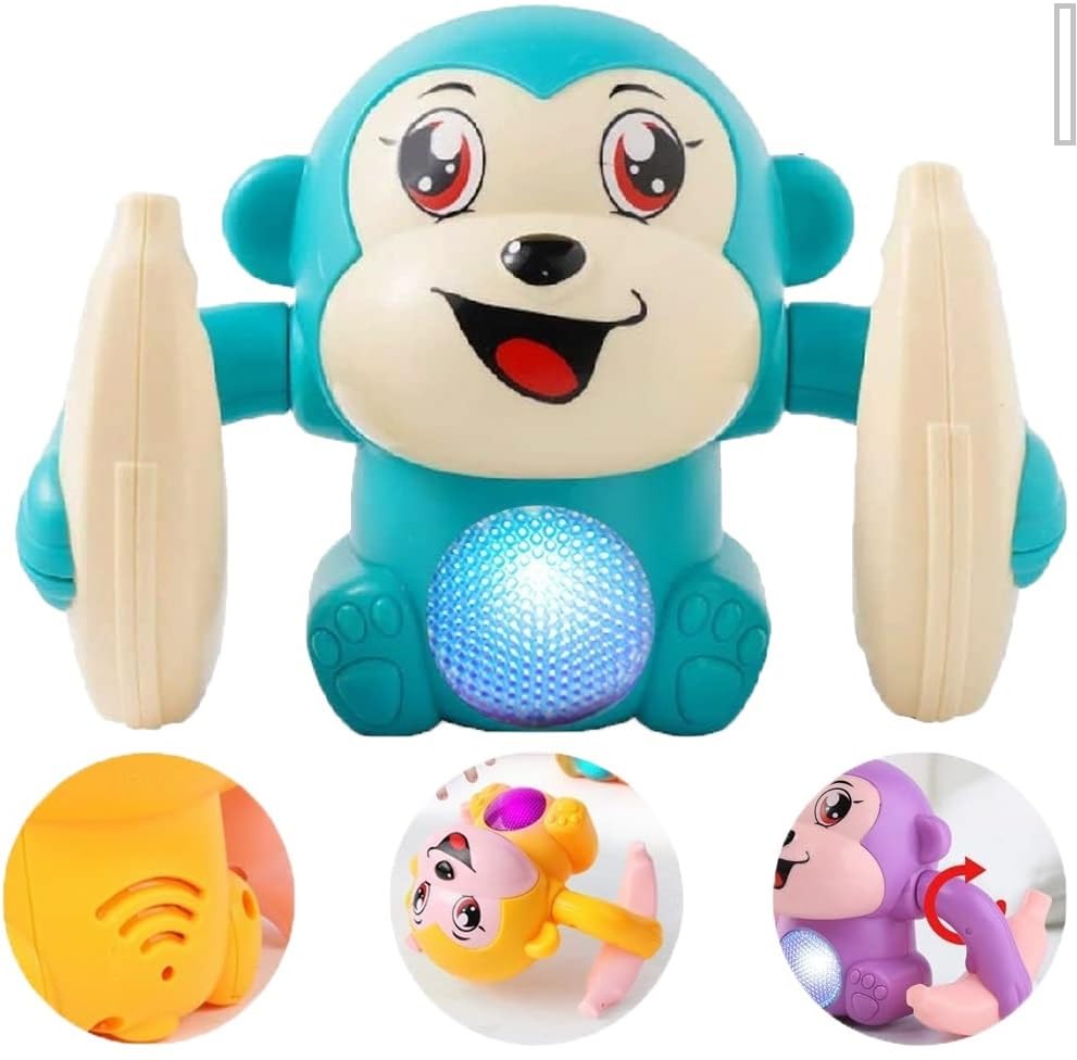 SaleOn Dancing Monkey with Voice Touch Sensor, Light & Sound Effect Toys for Toddler, Durable ABS Plastic Rolling & Spinning Monkey Doll Toy, Voice Controlled Banana Sensored Monkey - Without Battery