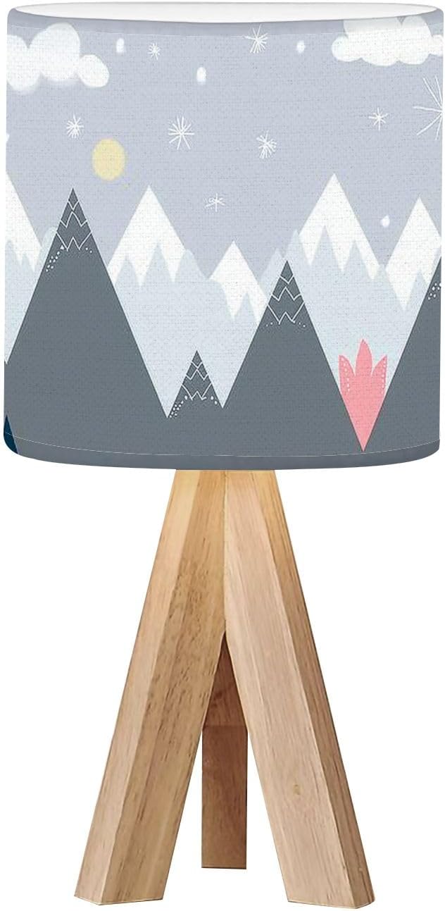 Tripod Bedside Desk Table Lamp Mountain Landscape Childrens Mountainscape Childrens Wood Nightstand Lamp with Linen Fabric Shade for Nursery Bedroom Living Room Kids Room