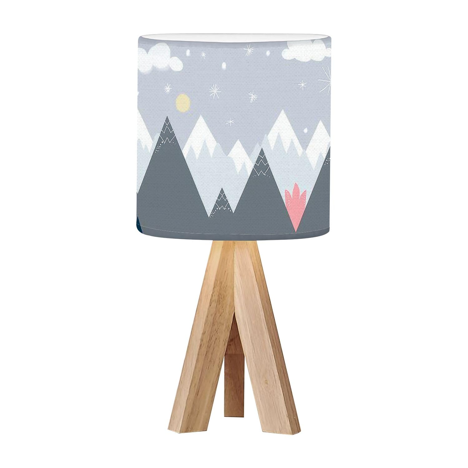 OEPWQIWEPZ Tripod Bedside Desk Table Lamp Mountain Landscape Childrens Mountainscape Childrens Wood Nightstand Lamp with Linen Fabric Shade for Nursery Bedroom Living Room Kids Room