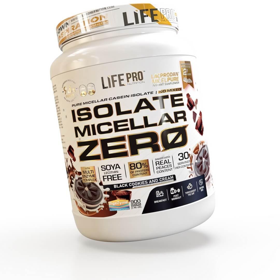 Life Pro Milk Protein Isolate Micellar 900g | Alimento deportivo que aúna los beneficios del Aislado de caseína y el Aislado de suero de Leche (BLACK COOKIES)