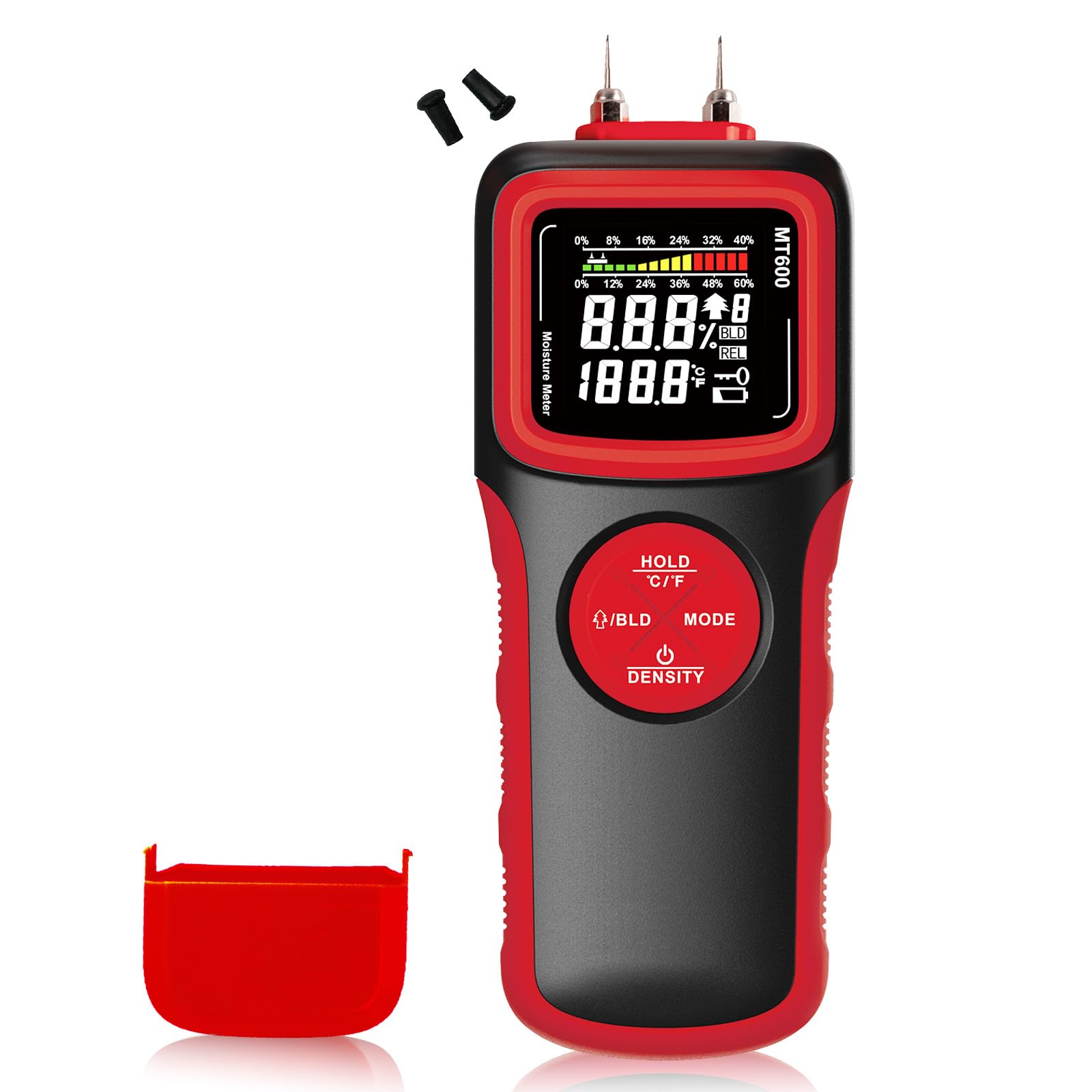 2 in 1 Pin & Pinless Wood Moisture Meter, Digital Moisture Detector with LCD Display & Alarm, Temperature Humidity Tester for Wood, Building Materials, Firewood, Walls, Floors, Home Renovation