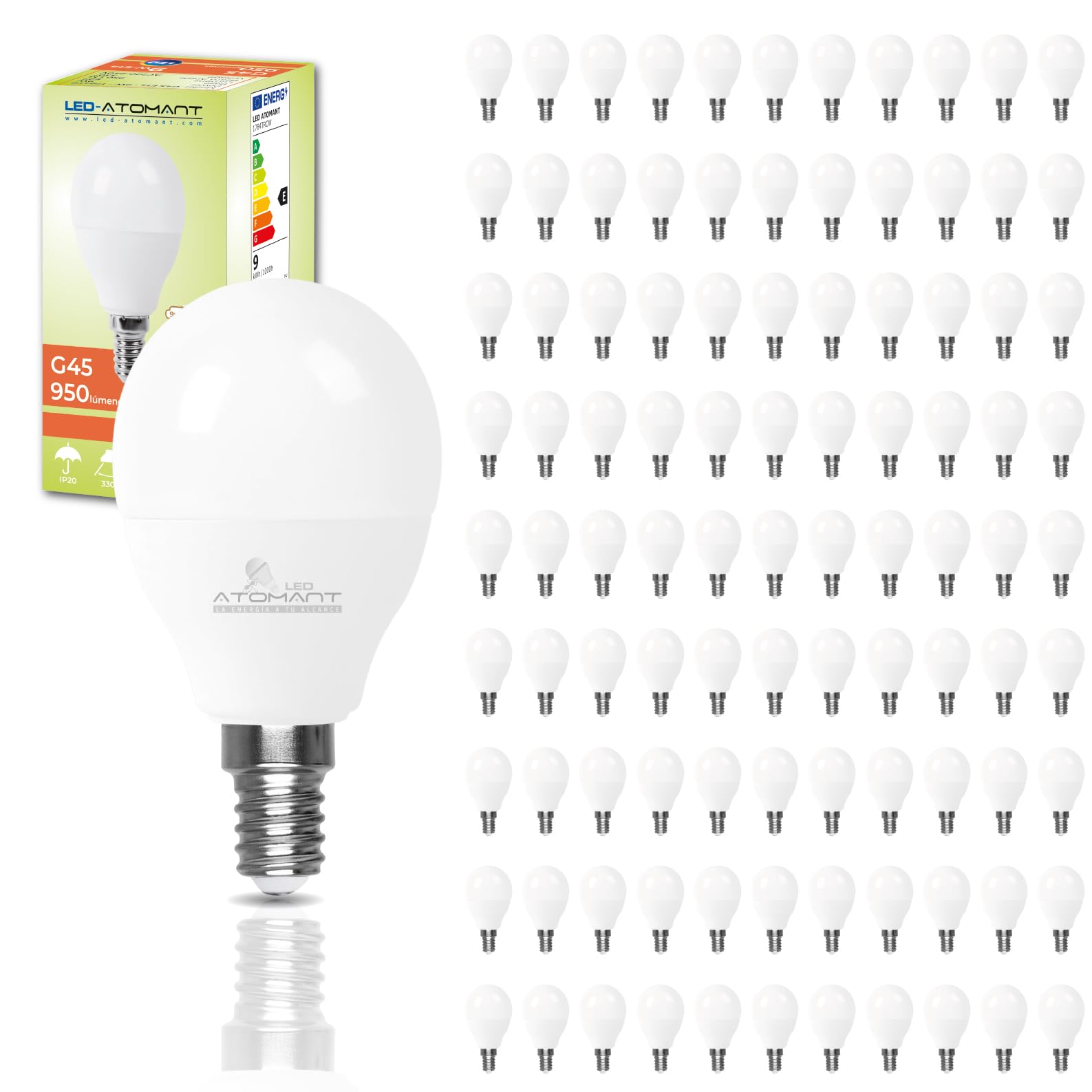 LED ATOMANT 100x LED Lampe E14 G45 9W Kaltweiß 950lm | Kleiner Sockel, 6500K