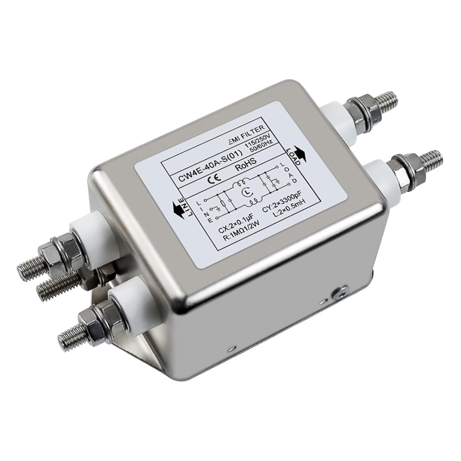 Power Filter CW4E10A 20A 30A 40A 50A 60AS Single-Phase AC 220V Anti-Interference Frequency Harmonics(CW4L2-20A -DT Terminal)