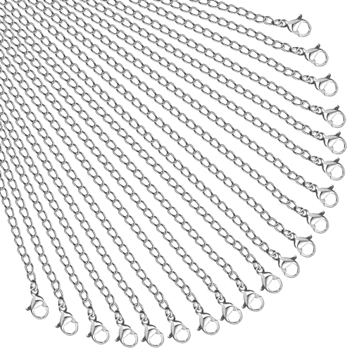 Toaob   20 cadenas para collares hechos por ti mismo de acero inoxidable de 45 cm, collar con cierre de mosquetón y anillos de salto para bisutería pulseras colgantes