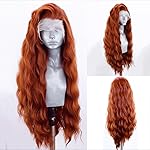 ELESTY Copper Red Synthetic Lace Front Wigs Loose Wavy Long Heat Resistant Fiber Hair Glueless Lace Wigs Side Part Natural Looking Daily Party Wigs for Women