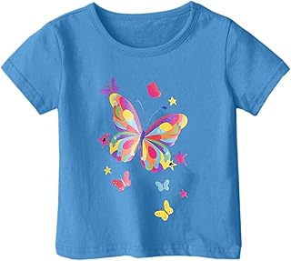 Camiseta de manga corta para niños Camiseta Niñas Lindo Casual Impreso Top Camisetas de Verano Niños Pequeños Elegante Cuello Redondo Tops Tops, Tops B2-azul, 3-4 años