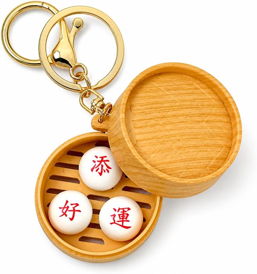 Dumpling Keychain with Mini Steamer Basket Charm