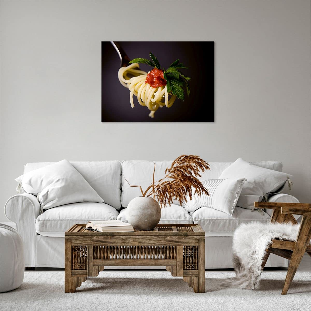 Stampa Su Tela Senza Cornice – Donna Che Mangia Spaghetti In Bianco E Nero, 30x50 Cm, Decorazione Per Soggiorno E Camera