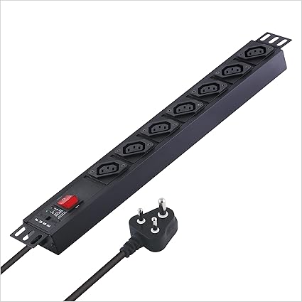 7 Outlet 10 AMP IEC 320 C13 Socket, Power Strip Extension Board with Built in Fuse Master Switch, Wall/Rack Mount, Heavy Duty 1.5m Power Cord (4147C)