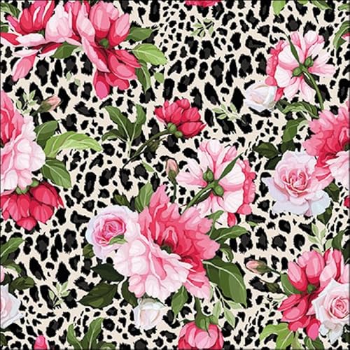 20 Ambiente Paper Napkins "Roses on Leopard Print" Vintage Table Decoration with Motif Also for Party or Decoupage 33 x 33 cm