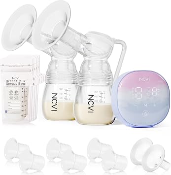 NCVI Double Electric Breast Pump, 4 Modes 9 Levels, Hospital-Grade Suction | Portable Breast Pump 8122, 280mmHg Suction, 17/19/21/24mm Flanges with USB C Rechargeable, for Travel & Office
