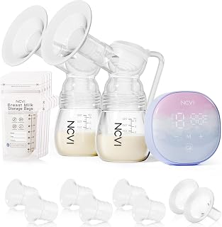 NCVI Double Electric Breast Pump, 4 Modes 9 Levels, Hospital-Grade Suction | Portable Breast Pump 8122, 280mmHg Suction, 17/19/21/24mm Flanges with USB C Rechargeable, for Travel & Office