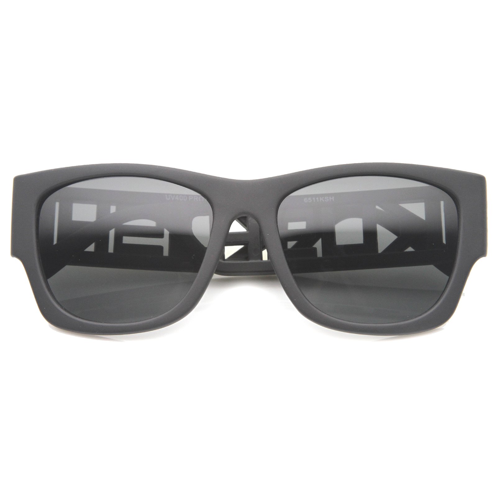 Kush Casual Sport Wide Temple Cutout Square Lens Rectangle Sunglasses 55mm (Matte Black-Gold/Smoke)