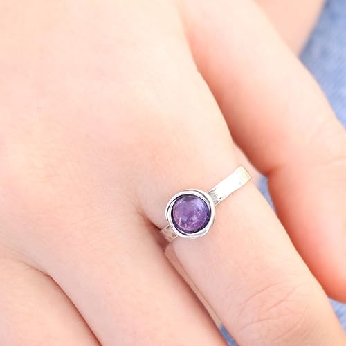 Miniatura 7 de Anillo de plata de ley con piedras preciosas para mujer, anillo apilable de piedra martillada, anillo de piedra natal