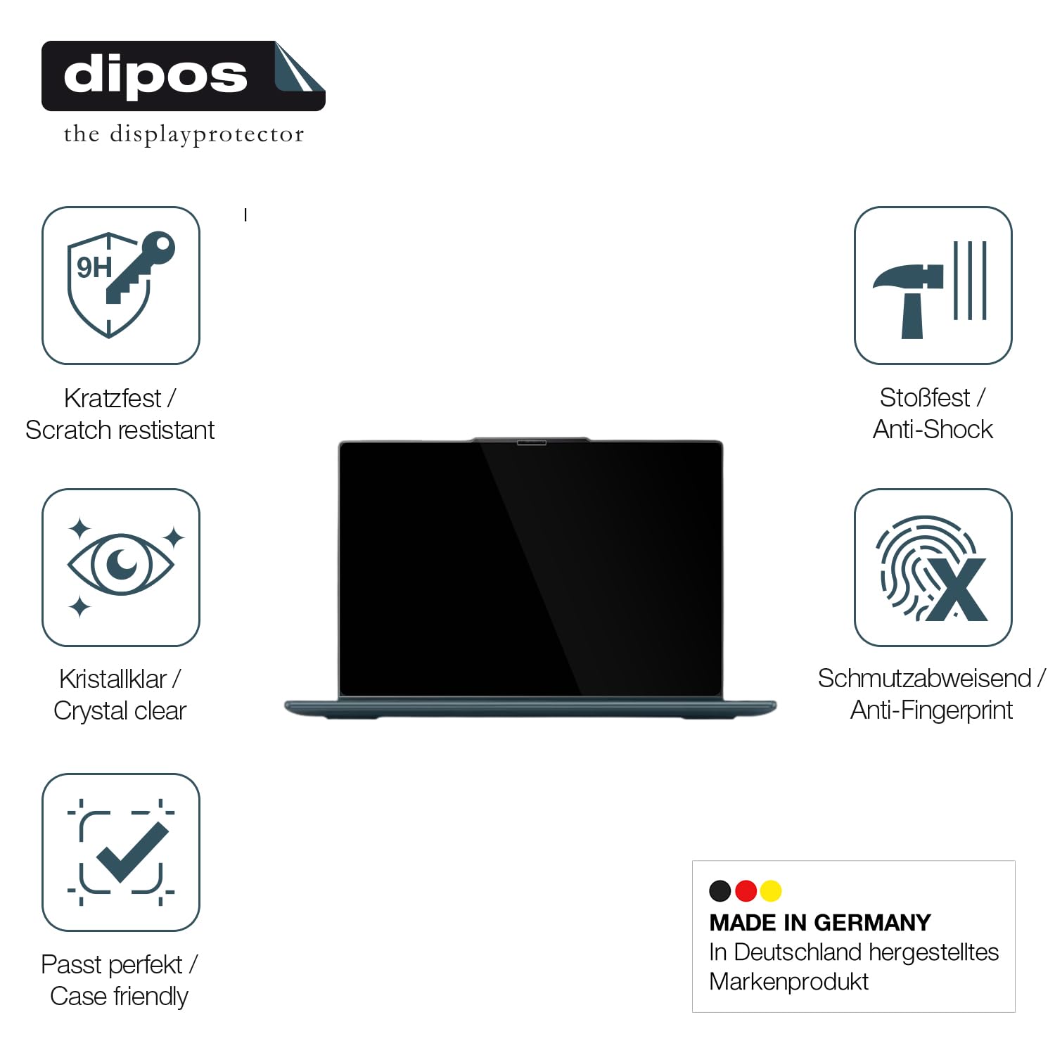 dipos 2x Pellicola 9H per Lenovo Yoga 7i 2-in-1 Gen 9-14 83DJ003QGE | Non si rompe e non si scheggia, non è vero vetro, Anti-Shock, si adatta perfettamente, antigraffio, senza bolle, autoadesiva