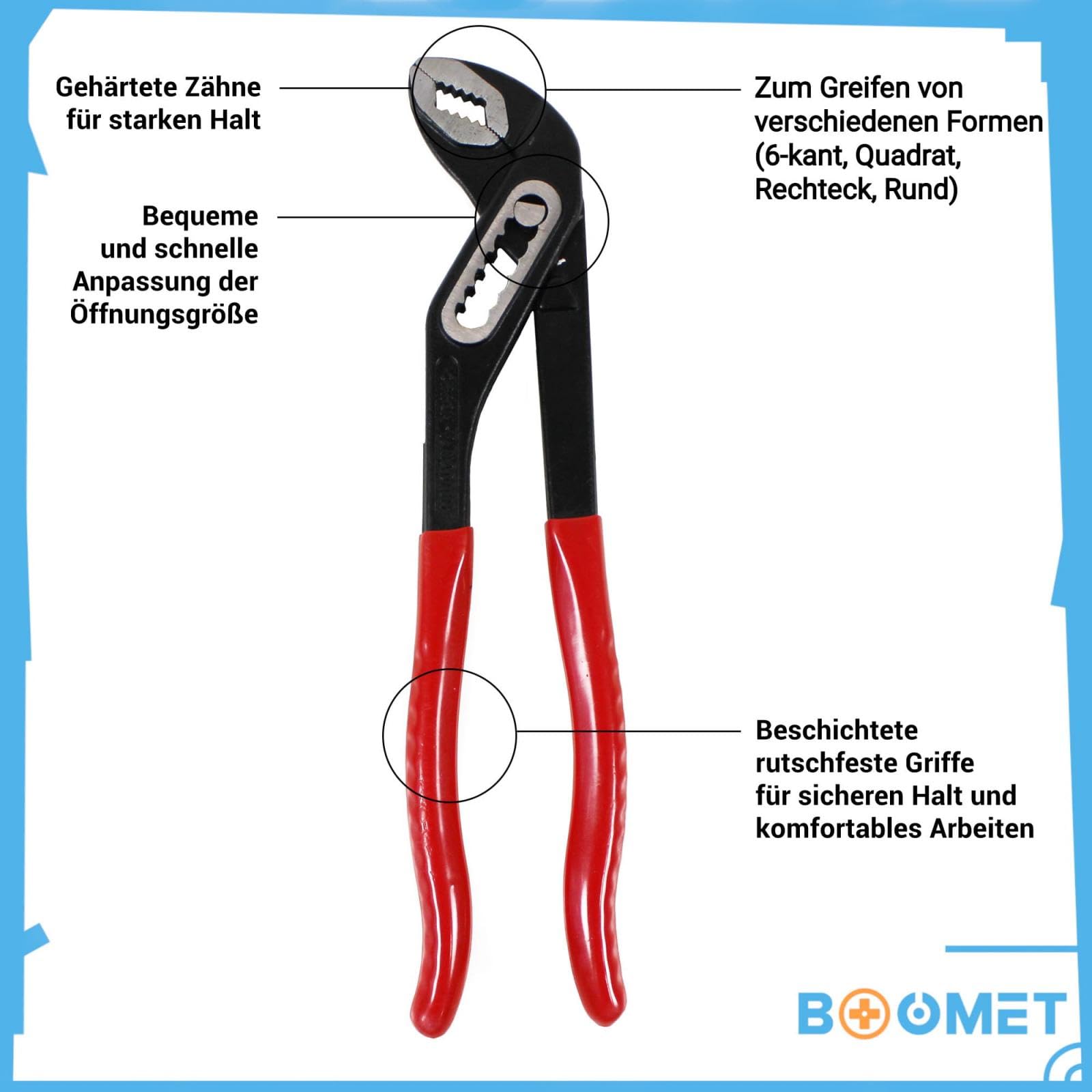 Szczypce do pomp wodnych pojedynczo lub w zestawie · zestaw 4 szt. 175 mm 250 mm 300 mm 400 mm · Wytrzymałe szczypce do precyzyjnego chwytania i trzymania · Idealne do armatury i prac rurowych